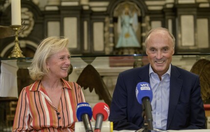 La princesse Astrid et le prince Lorenz de Belgique en la cathédrale de Bruxelles le 2 septembre 2022. 