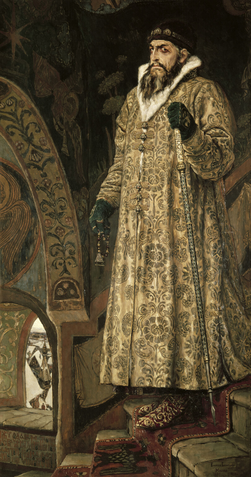 Le Tsar Ivan Vassilievitch Grosny (Ivan le Terrible Ivan IV le Terrible, Grand-prince puis tsar de Russie (1533–1584), peinture, 1897, de Viktor Michailovitch Vasnezov (1848–1926).